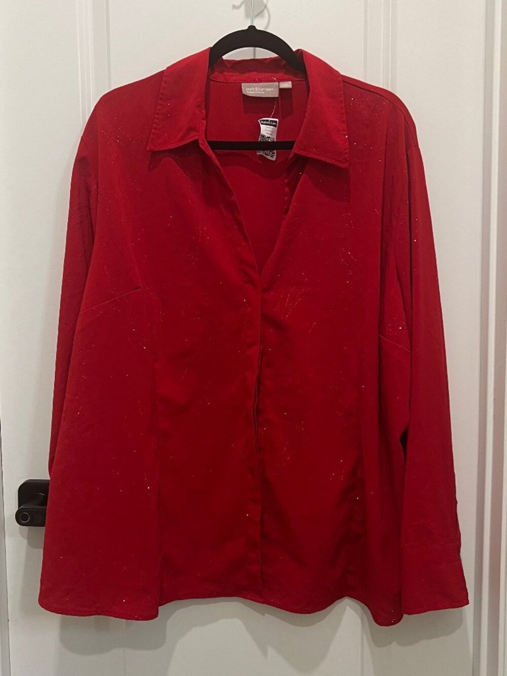 2/$24 💥♻ Croft & Barrow Red LS Button Down Blouse w/Sparkle | Size 3X | 3795